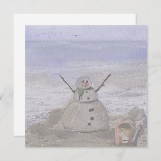 Frosty Snowman in het strand Feestdagenkaart (Voorkant / Achterkant)