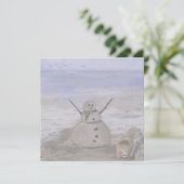 Frosty Snowman in het strand Feestdagenkaart (Staand voorkant)