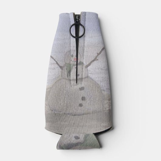 Frosty Snowman in het strand Flesjeskoeler (Achterkant)