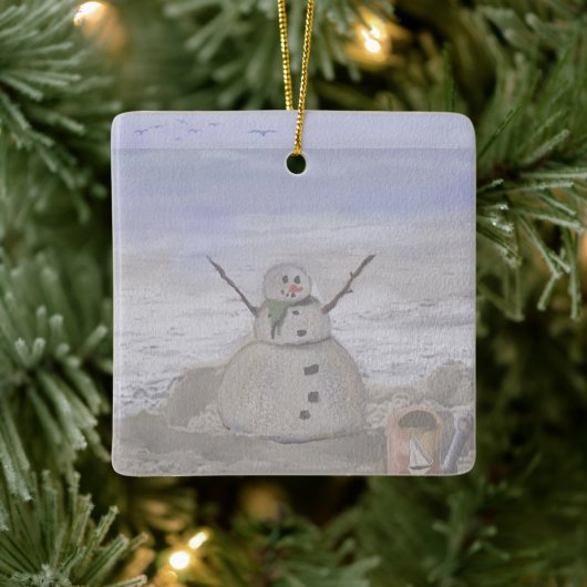 Frosty Snowman in het strand Keramisch Ornament (Boom)