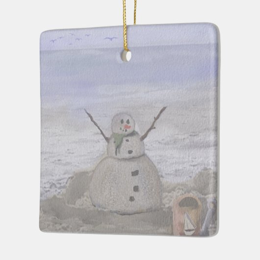 Frosty Snowman in het strand Keramisch Ornament (Links)