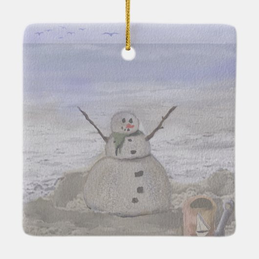 Frosty Snowman in het strand Keramisch Ornament (Achterkant)