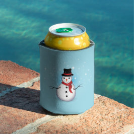 Frosty Snowman met Pet en Scarf op Light Blue Blikjeskoeler