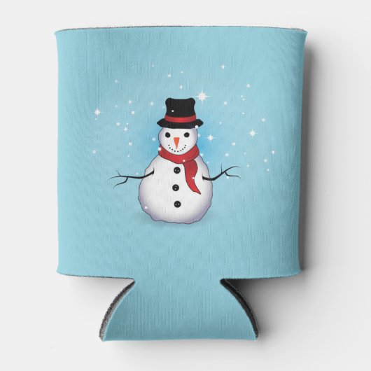 Frosty Snowman met Pet en Scarf op Light Blue Blikjeskoeler (Voorkant)