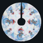 Frosty Snowman Tree Skirt Kerstboom Rok<br><div class="desc">Van een ACEO-kleurpotloodschilderij van Brenda Thour van een sneeuwpop met een rood en groen pet en sjaal.  Copyright Brenda Thour 2007.</div>