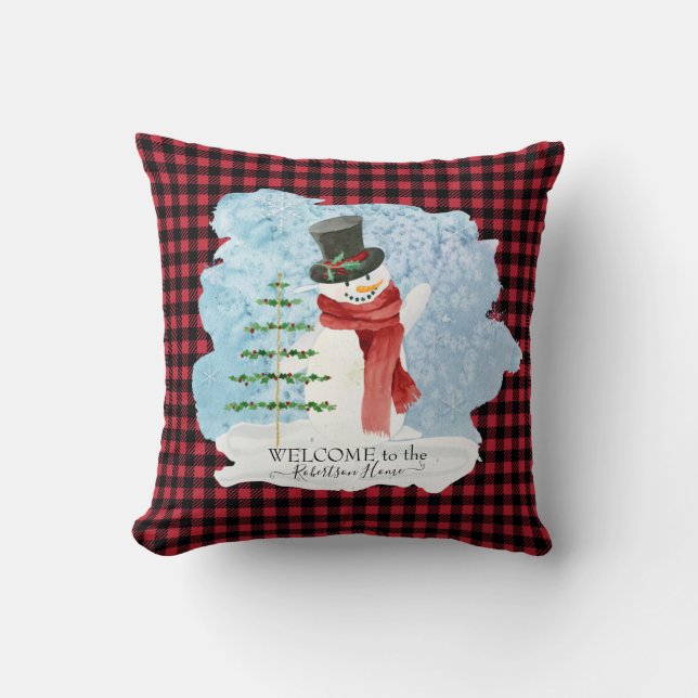 Frosty Snowman Winter Kerstroodrop Kussen (Voorkant)