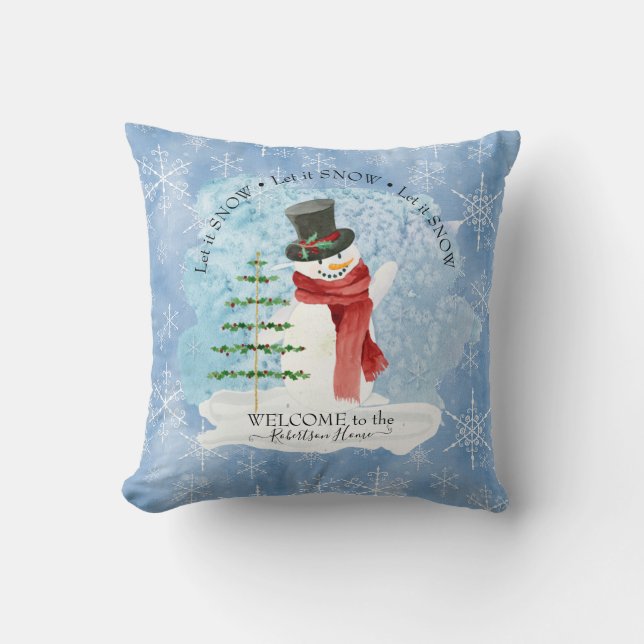 Frosty Snowman Winter Retro kerstsnowflakes Kussen (Voorkant)