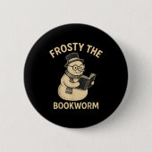 Frosty The Bookworm Snowman Reading Ronde Button 5,7 Cm (Voorkant)