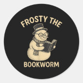 Frosty The Bookworm Snowman Reading Ronde Sticker (Voorkant)