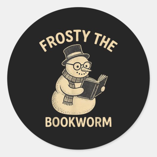 Frosty The Bookworm Snowman Reading  Ronde Sticker (Voorkant)