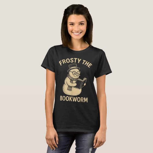 Frosty The Bookworm Snowman Reading  T-shirt (Voorkant volledig)