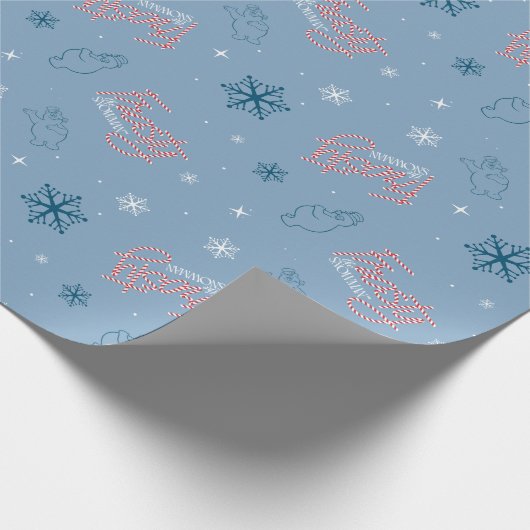 Frosty the Snowman Blue Snowflake Pattern Cadeaupapier (Hoek)