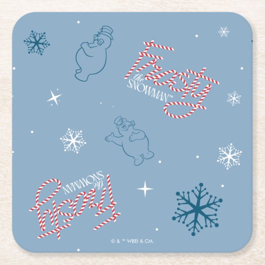 Frosty the Snowman Blue Snowflake Pattern Kartonnen Onderzetters (Voorkant)