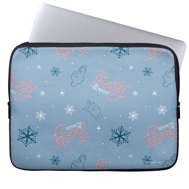 Frosty the Snowman Blue Snowflake Pattern Laptop Sleeve (Voorkant)