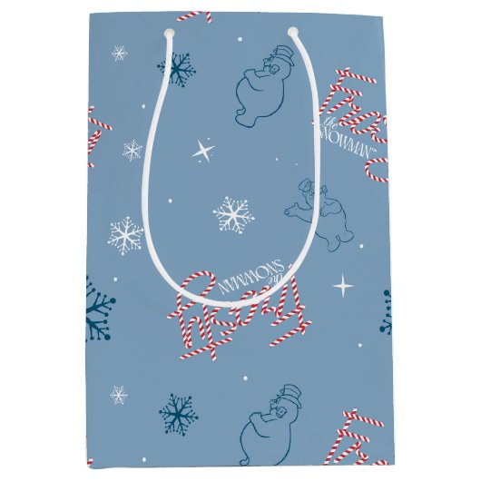 Frosty the Snowman Blue Snowflake Pattern Medium Cadeauzakje (Voorkant)