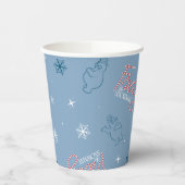 Frosty the Snowman Blue Snowflake Pattern Papieren Bekers (Links)