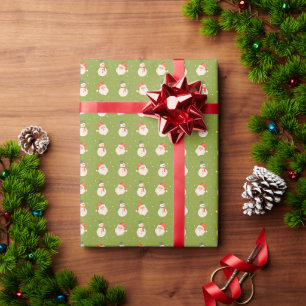Frosty The Snowman en de Kerstman op Olive Green Cadeaupapier