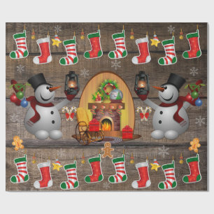 Frosty The Snowman KerstFireplace Stockings Cadeaupapier