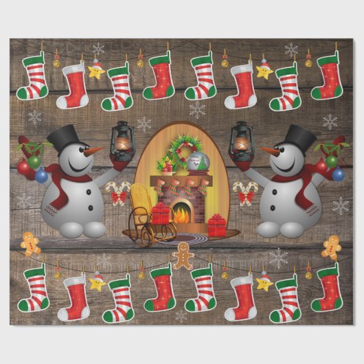 Frosty The Snowman KerstFireplace Stockings Cadeaupapier (Vlak)