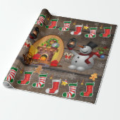 Frosty The Snowman KerstFireplace Stockings Cadeaupapier (Uitgerold)