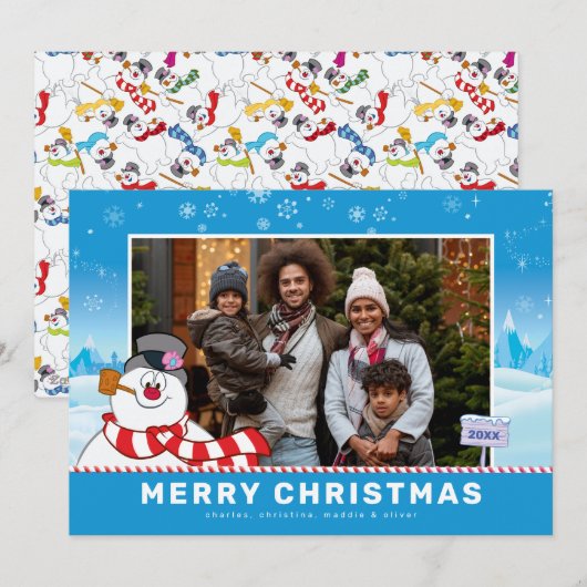 Frosty The Snowman | Vrolijk Kerstfeest Familie Fo Feestdagenkaart (Voorkant / Achterkant)