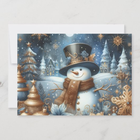 Frosty the snowman whimsical blue Christmas  Feestdagenkaart (Voorkant)