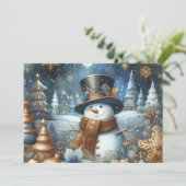 Frosty the snowman whimsical blue Christmas  Feestdagenkaart (Staand voorkant)