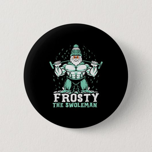 Frosty The Swoleman Funny Buff Swole Snowman Gym M Ronde Button 5,7 Cm (Voorkant)