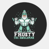 Frosty The Swoleman Funny Buff Swole Snowman Gym M Ronde Sticker (Voorkant)