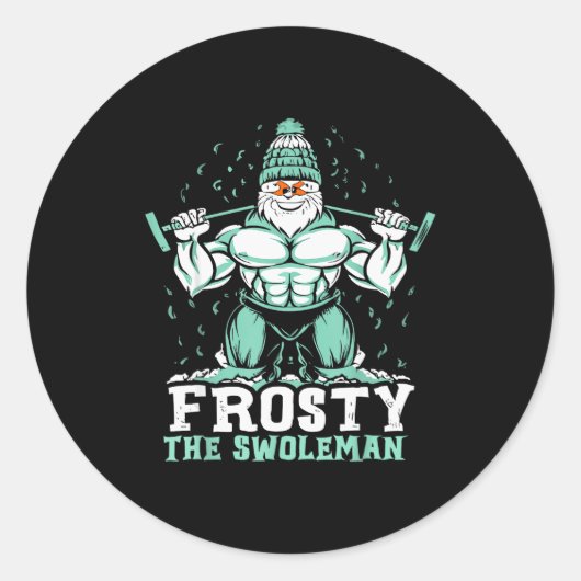 Frosty The Swoleman Funny Buff Swole Snowman Gym M Ronde Sticker (Voorkant)