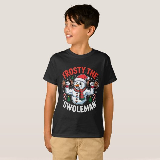 Frosty The Swoleman Funny Gym Swole Bro Snowman  T-shirt (Voorkant volledig)