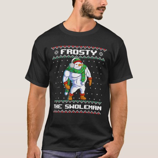 Frosty The Swoleman Funny Snowman Gym Kerstmis Ug T-shirt (Voorkant)