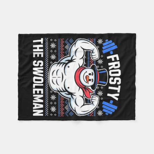 Frosty The Swoleman Funny Ugly Christmas Sweater G Fleece Deken (Voorkant (Horizontaal))