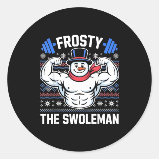 Frosty The Swoleman Funny Ugly Christmas Sweater G Ronde Sticker (Voorkant)