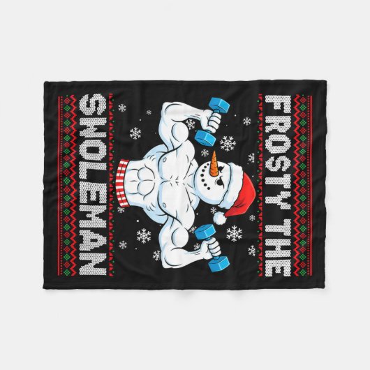 Frosty The Swoleman Ugly Christmas Sweater Funny S Fleece Deken (Voorkant (Horizontaal))