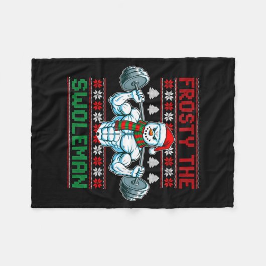 Frosty The Swoleman Ugly Christmas Sweater Funny S Fleece Deken (Voorkant (Horizontaal))