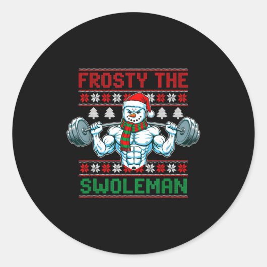 Frosty The Swoleman Ugly Christmas Sweater Funny S Ronde Sticker (Voorkant)