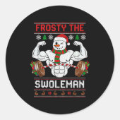 Frosty The Swoleman Ugly Christmas Sweater Funny X Ronde Sticker (Voorkant)