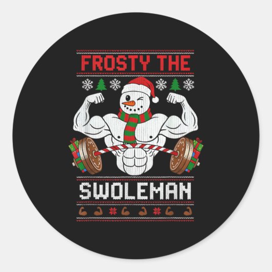 Frosty The Swoleman Ugly Christmas Sweater Funny X Ronde Sticker (Voorkant)
