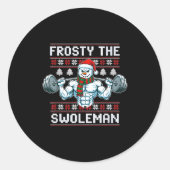Frosty The Swoleman Ugly Funny Christmas Snowman W Ronde Sticker (Voorkant)
