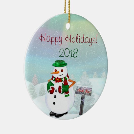 Frosty Town Kerstmis GEPERSONALISEERDE CIRKEL ALLE Keramisch Ornament (Rechts)