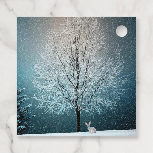 Frosty tree in de avond bedankjes labels (Achterkant)