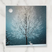 Frosty tree in de avond bedankjes labels (Voorkant)