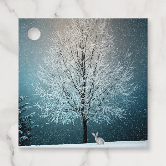 Frosty tree in de avond bedankjes labels (Voorkant)