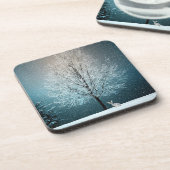 Frosty tree in de avond bier onderzetter (Linkerzijde)