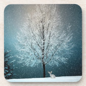 Frosty tree in de avond bier onderzetter (Voorkant)