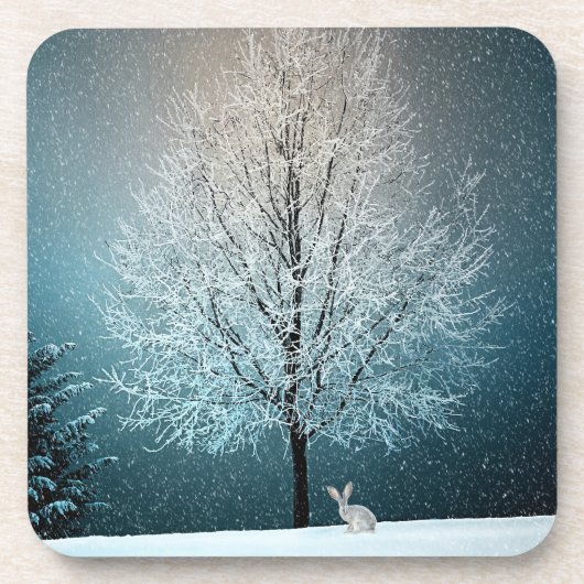 Frosty tree in de avond bier onderzetter (Voorkant)