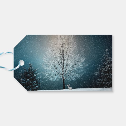 Frosty tree in de avond cadeaulabel (Achterkant Horizontaal)