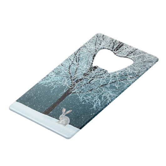 Frosty tree in de avond creditkaart flessenopener (Voorkant Gekanteld)