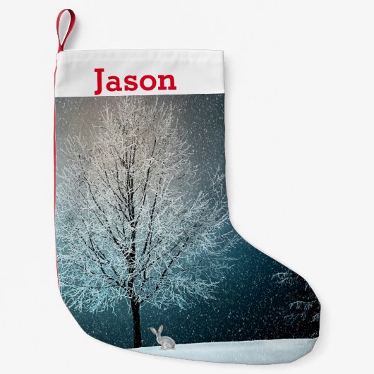 Frosty tree in de avond kleine kerstsok (Voorkant)